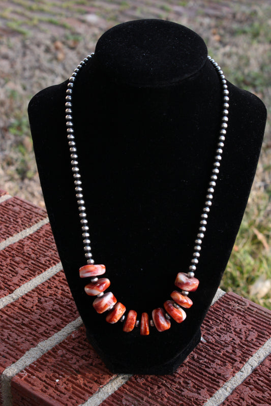 Graduated Orange Spiny Necklace with Pearls